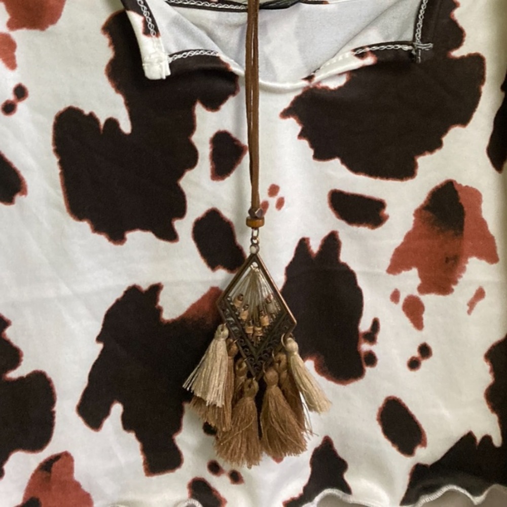 Brown Beaded Tassel on Suede Necklace
